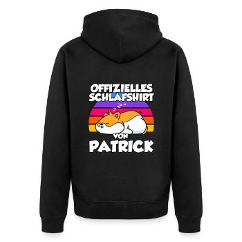 Offizielles Schlafshirt Von Patrick - Unisex Premium Bio Zip Hoodie - Schwarz - Hinten - Nico (187cm)