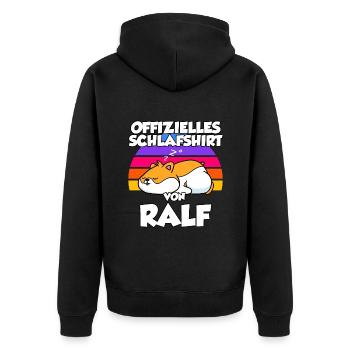 Offizielles Schlafshirt Von Ralf - Unisex Premium Bio Zip Hoodie - Schwarz - Hinten - Nico (187cm)