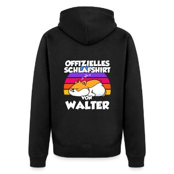 Offizielles Schlafshirt Von Walter - Unisex Premium Bio Zip Hoodie - Schwarz - Hinten - Nico (187cm)