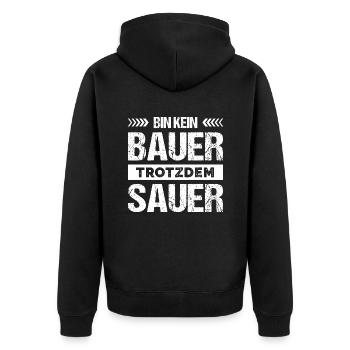 Bauernprotest Demo Bin Kein Bauer Trotzdem Sauer - Unisex Premium Bio Zip Hoodie - Schwarz - Hinten - Nico (187cm)