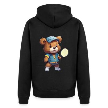 Süßer Bär als Tennis- und Badmintonspieler - - Unisex Premium Bio Zip Hoodie - Schwarz - Hinten - Nico (187cm)