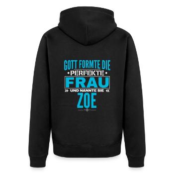 Zoe Name Design - Unisex Premium Organic Zip Hoodie - black - Back - Nico (187cm)