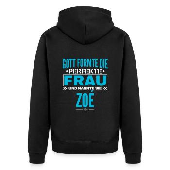 Zoé Name Design - Unisex Premium Organic Zip Hoodie - black - Back - Nico (187cm)