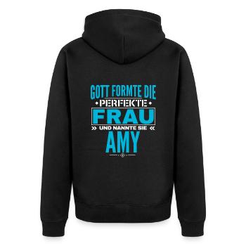 Amy Name Design - Unisex Premium Organic Zip Hoodie - black - Back - Nico (187cm)