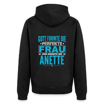 Anette Name Design - Unisex Premium Organic Zip Hoodie - black - Back - Nico (187cm)