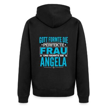 Angela Name Design - Unisex Premium Bio Zip Hoodie - Schwarz - Hinten - Nico (187cm)