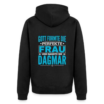 Dagmar Name Design - Unisex Premium Bio Zip Hoodie - Schwarz - Hinten - Nico (187cm)
