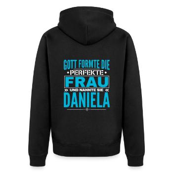 Daniela Name Design - Unisex Premium Bio Zip Hoodie - Schwarz - Hinten - Nico (187cm)