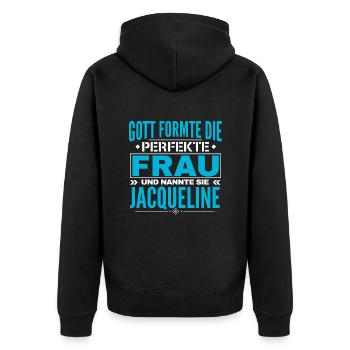 Jacqueline Name Design - Unisex Premium Bio Zip Hoodie - Schwarz - Hinten - Nico (187cm)