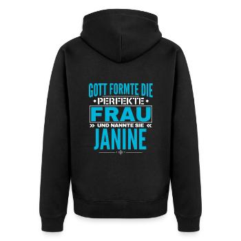 Janine Name Design - Unisex Premium Organic Zip Hoodie - black - Back - Nico (187cm)