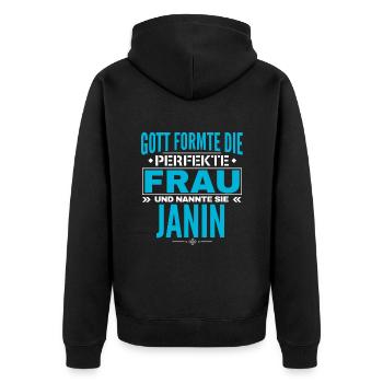 Janin Name Design - Unisex Premium Organic Zip Hoodie - black - Back - Nico (187cm)