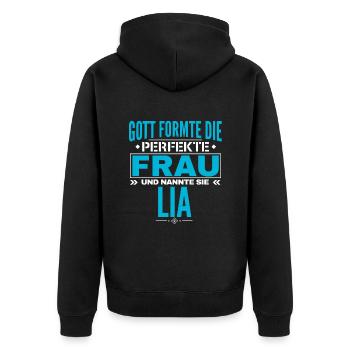 Lia Name Design - Unisex Premium Bio Zip Hoodie - Schwarz - Hinten - Nico (187cm)