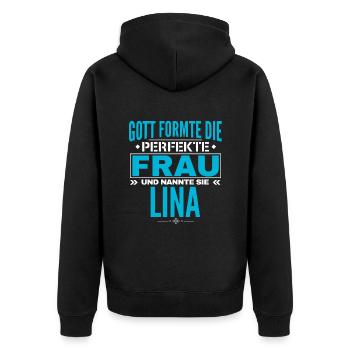 Lina Name Design - Unisex Premium Bio Zip Hoodie - Schwarz - Hinten - Nico (187cm)