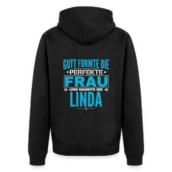 Linda Name Design - Unisex Premium Bio Zip Hoodie - Schwarz - Hinten - Nico (187cm)