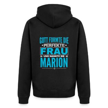 Marion Name Design - Unisex Premium Organic Zip Hoodie - black - Back - Nico (187cm)