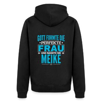 Meike Name Design - Unisex Premium Bio Zip Hoodie - Schwarz - Hinten - Nico (187cm)
