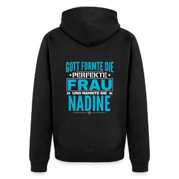 Nadine Name Design - Unisex Premium Bio Zip Hoodie - Schwarz - Hinten - Nico (187cm)