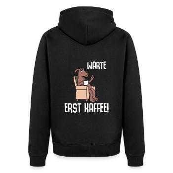 Wait for coffee first - Unisex Premium Organic Zip Hoodie - black - Back - Nico (187cm)