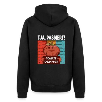 Witziges Fahndungsfoto Tomate Passiert Gärtner - Unisex Premium Bio Zip Hoodie - Schwarz - Hinten - Nico (187cm)