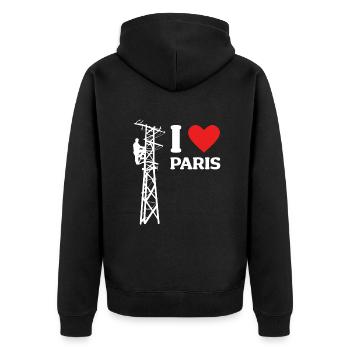 I Love Paris Lustige Elektriker Strommast Strom - Unisex Premium Bio Zip Hoodie - Schwarz - Hinten - Nico (187cm)
