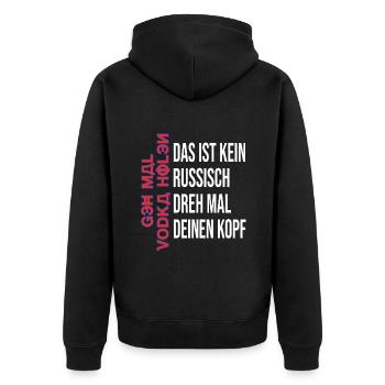 Lustiger Sauf Spruch Russisch Vodka Holen - Unisex Premium Bio Zip Hoodie - Schwarz - Hinten - Nico (187cm)