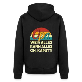 Opa Weiß Alles Kann Alles Oh Kaputt! Witzig - Unisex Premium Bio Zip Hoodie - Schwarz - Hinten - Nico (187cm)