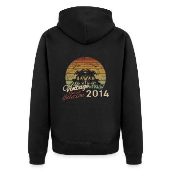 Jahrgang 2014 Geburtstagsgeschenk 2014 Retro 2014 - Unisex Premium Bio Zip Hoodie - Schwarz - Hinten - Nico (187cm)