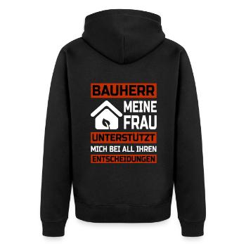 Bauherr Meine Frau unterstützt mich Richtfest - Unisex Premium Bio Zip Hoodie - Schwarz - Hinten - Nico (187cm)