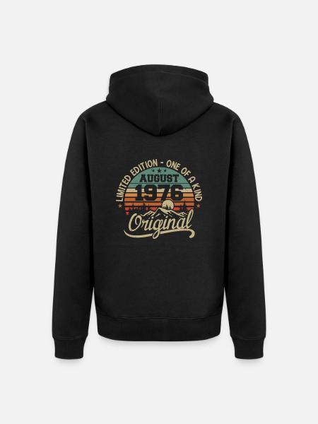 Elokuu 1976 Syntymäpäivälahja - Syntynyt elokuussa 1976 - Premium unisex luomu-huppari vetoketjulla - musta