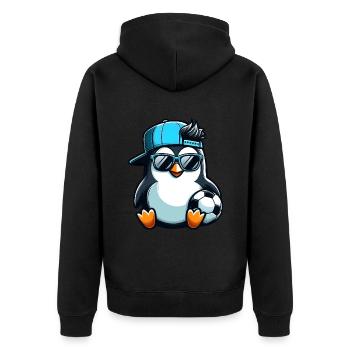 Süßer Pinguin Cartoon Fußballspieler - Unisex Premium Bio Zip Hoodie - Schwarz - Hinten - Nico (187cm)