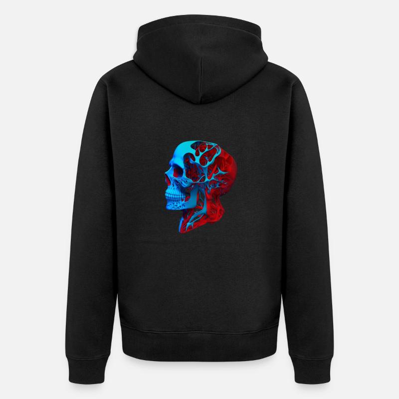 Dessin anatomique tête rouge bleu - Veste à capuche bio Premium Unisexe - noir