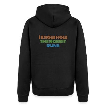 I Know How The Rabbit Runs Denglisch Sprichwort - Unisex Premium Bio Zip Hoodie - Schwarz - Hinten - Nico (187cm)