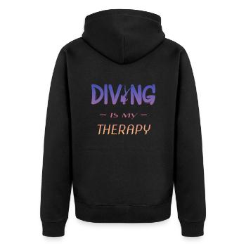 Tauchen Spruch Diving is my Therapy - Unisex Premium Bio Zip Hoodie - Schwarz - Hinten - Nico (187cm)