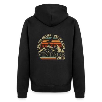 2019 Vintage Geburtstagsgeschenk 2019 Retro 2019 - Unisex Premium Bio Zip Hoodie - Schwarz - Hinten - Nico (187cm)
