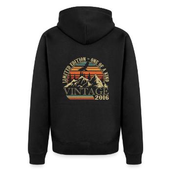 2016 Vintage Retro 2016 Anniversary Gift - Unisex Premium Organic Zip Hoodie - black - Back - Nico (187cm)