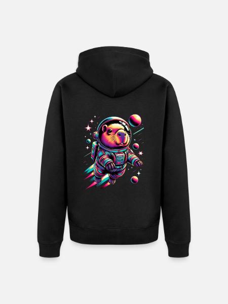 Capybaras Cute Capybara Astronaut - Unisex Premium Organic Zip Hoodie - black