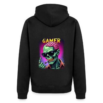 Zombie gamer with sunglasses and style - Unisex Premium Organic Zip Hoodie - black - Back - Nico (187cm)
