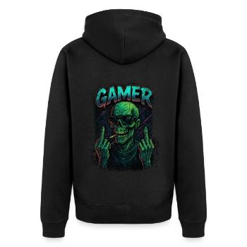 Zombie Gamer – Funny Gaming Design - Unisex Premium Organic Zip Hoodie - black - Back - Nico (187cm)