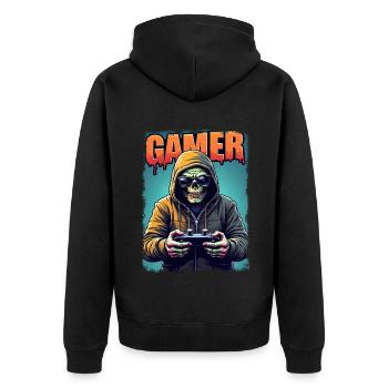 Zombie Gamer avec capot et manette - Veste à capuche bio Premium Unisexe - noir - Dos - Nico (187cm)
