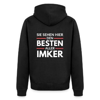 Sie sehen hier den Besten aller Imker - Unisex Premium Bio Zip Hoodie - Schwarz - Hinten - Nico (187cm)