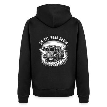 Vintage Bus T Shirt On The Road Again - Unisex Premium Organic Zip Hoodie - black - Back - Nico (187cm)