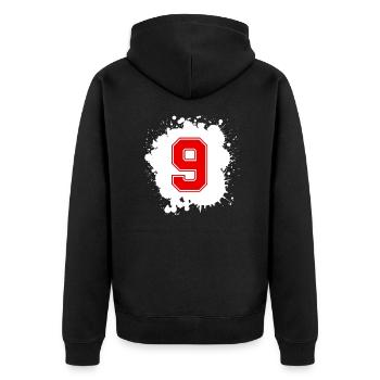 9 Zahl Klecks - Unisex Premium Bio Zip Hoodie - Schwarz - Hinten - Nico (187cm)