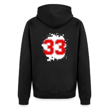 33 Zahl Klecks - Unisex Premium Bio Zip Hoodie - Schwarz - Hinten - Nico (187cm)