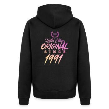 1991 limited edition original - Unisex Premium Bio Zip Hoodie - Schwarz - Hinten - Nico (187cm)