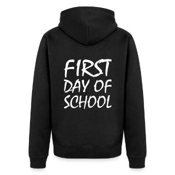 First day of school - Unisex Premium Organic Zip Hoodie - black - Back - Nico (187cm)