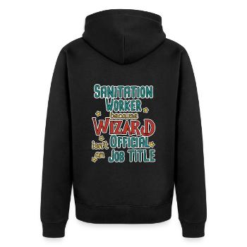 Sanitation worker Wizard - Unisex Premium Bio Zip Hoodie - Schwarz - Hinten - Nico (187cm)