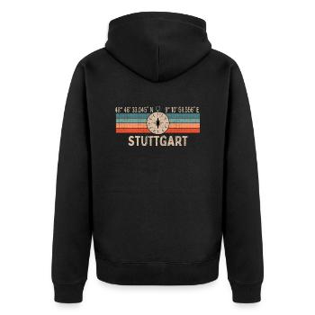Vintage Stuttgart Kompass Retro Heimatstadt - Unisex Premium Bio Zip Hoodie - Schwarz - Hinten - Nico (187cm)