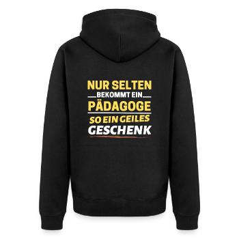 Selten bekommt ein Pädagoge so ein Geschenk - Unisex Premium Bio Zip Hoodie - Schwarz - Hinten - Nico (187cm)