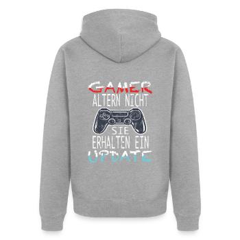 Videospiele Gaming - Unisex Premium Bio Zip Hoodie - Grau meliert - Hinten - Nico (187cm)