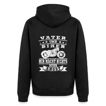 Motorrad Biker Motorradfahrer Bikers Bikerin - Unisex Premium Bio Zip Hoodie - Schwarz - Hinten - Nico (187cm)